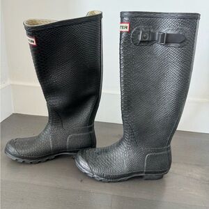 Hunter Crocodile Wellington Boots (Rubber) - Silver